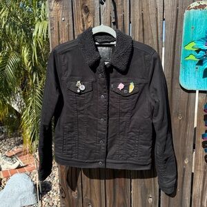 Women's Black Sherpa-Lined Jean Jacket